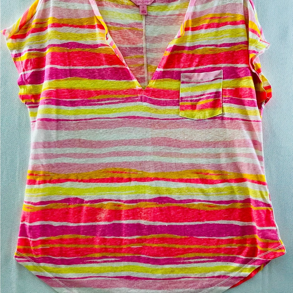 Lilly Pulitzer Pink and Yellow Relaxed Boxy T-Shirt, size small